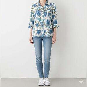 Karen Scott Blue and Green Floral Shirt
